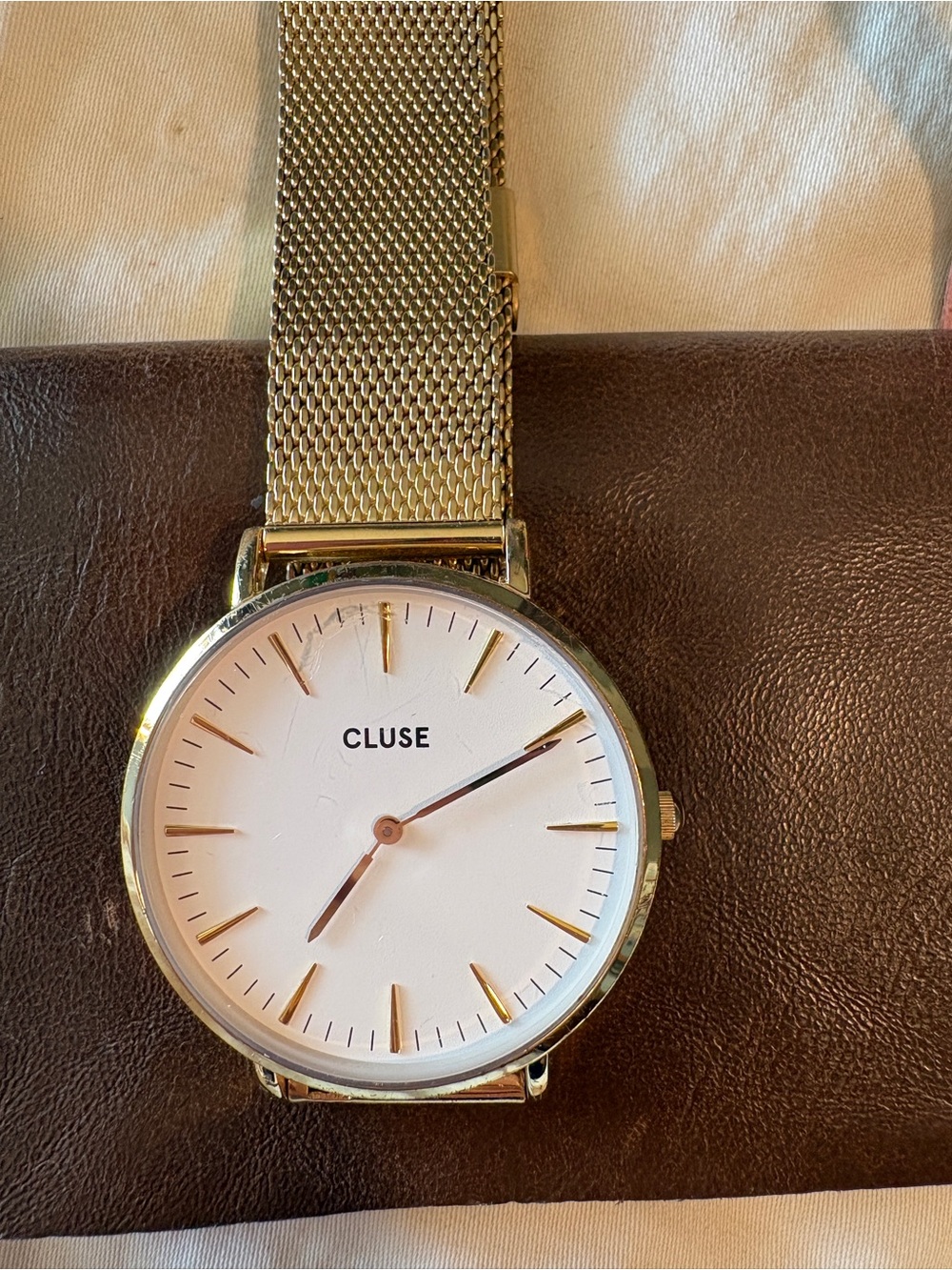 Cluse Minute Watch Mesh, White, Gold Color